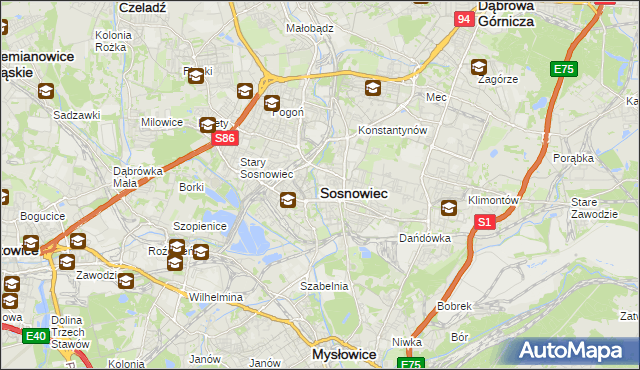 mapa Sosnowca, Sosnowiec na mapie Targeo