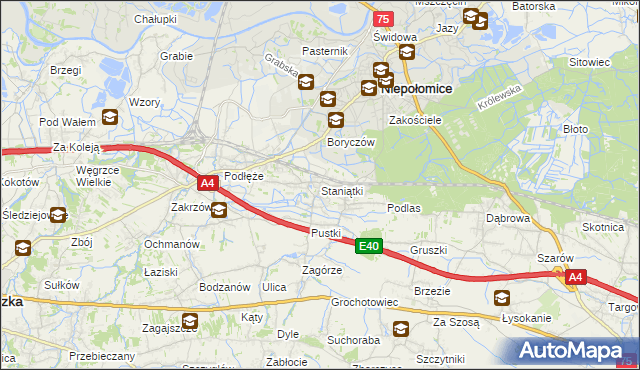 mapa Staniątki, Staniątki na mapie Targeo