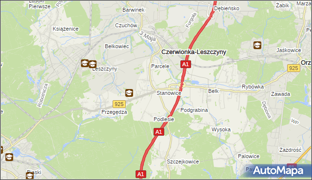 mapa Stanowice gmina Czerwionka-Leszczyny, Stanowice gmina Czerwionka-Leszczyny na mapie Targeo