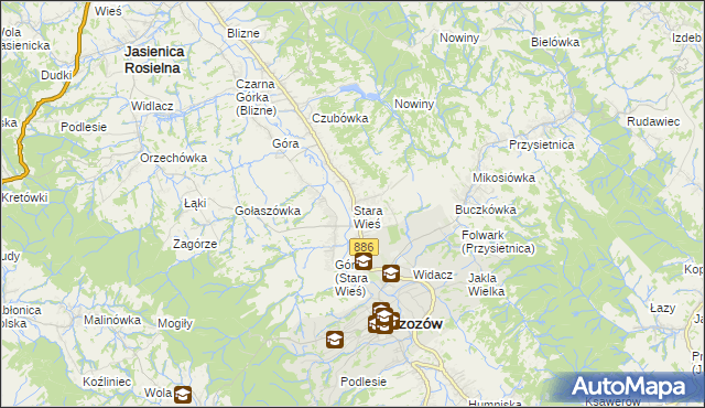 mapa Stara Wieś gmina Brzozów, Stara Wieś gmina Brzozów na mapie Targeo