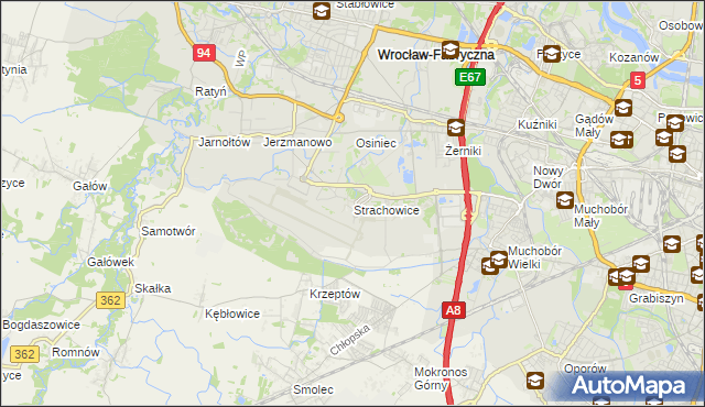 mapa Strachowice gmina Wrocław, Strachowice gmina Wrocław na mapie Targeo