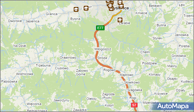 mapa Stróża gmina Pcim, Stróża gmina Pcim na mapie Targeo