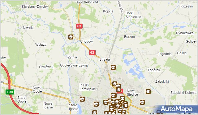 mapa Strzała gmina Siedlce, Strzała gmina Siedlce na mapie Targeo