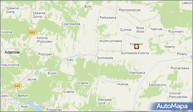 mapa Suchowola gmina Adamów, Suchowola gmina Adamów na mapie Targeo