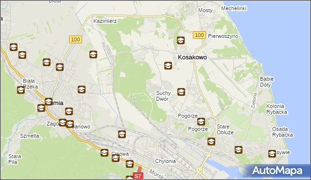 mapa Suchy Dwór gmina Kosakowo, Suchy Dwór gmina Kosakowo na mapie Targeo