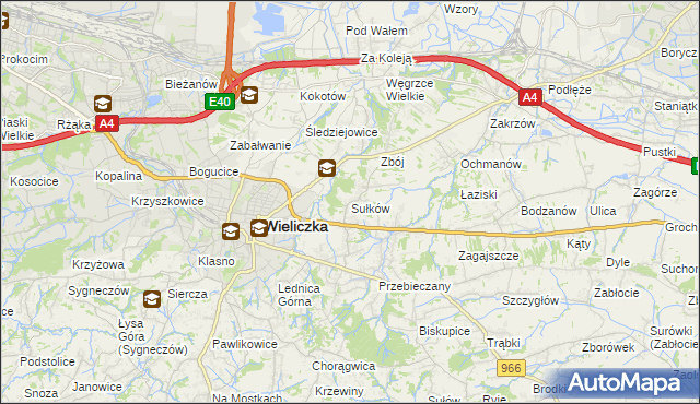 mapa Sułków gmina Wieliczka, Sułków gmina Wieliczka na mapie Targeo