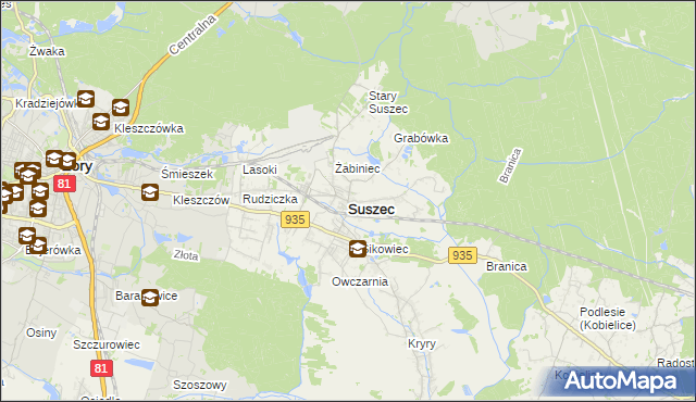 mapa Suszec powiat pszczyński, Suszec powiat pszczyński na mapie Targeo