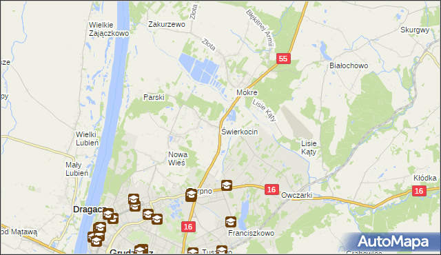 mapa Świerkocin gmina Grudziądz, Świerkocin gmina Grudziądz na mapie Targeo