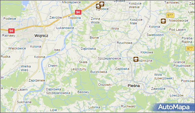 mapa Szczepanowice gmina Pleśna, Szczepanowice gmina Pleśna na mapie Targeo