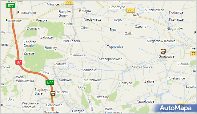 mapa Szczepanowice gmina Słomniki, Szczepanowice gmina Słomniki na mapie Targeo