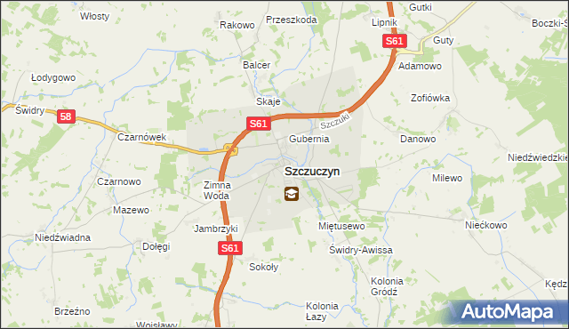 mapa Szczuczyn powiat grajewski, Szczuczyn powiat grajewski na mapie Targeo