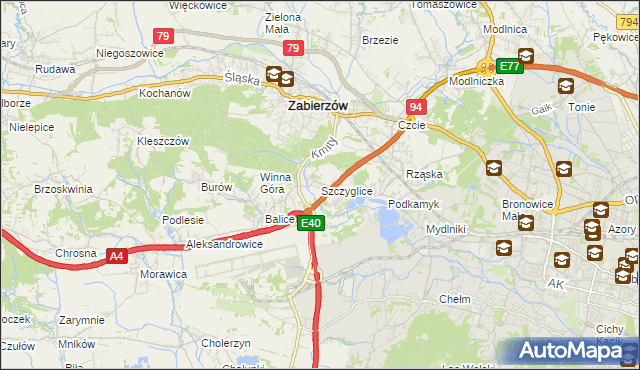 mapa Szczyglice gmina Zabierzów, Szczyglice gmina Zabierzów na mapie Targeo