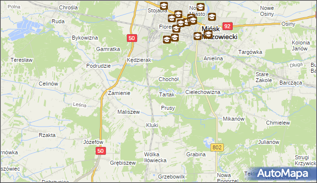 mapa Tartak gmina Mińsk Mazowiecki, Tartak gmina Mińsk Mazowiecki na mapie Targeo