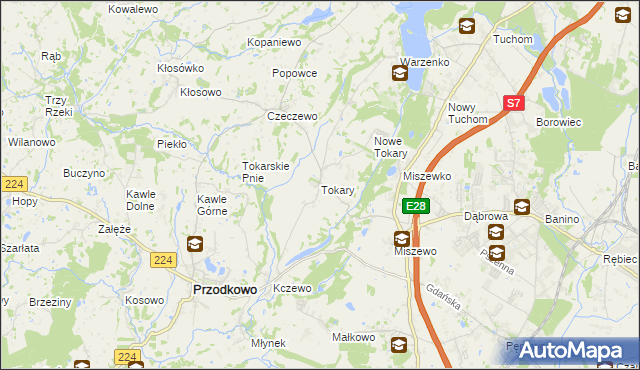 mapa Tokary gmina Przodkowo, Tokary gmina Przodkowo na mapie Targeo