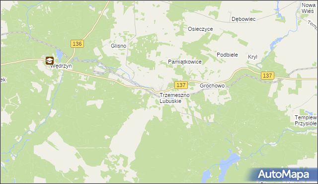 mapa Trzemeszno Lubuskie, Trzemeszno Lubuskie na mapie Targeo