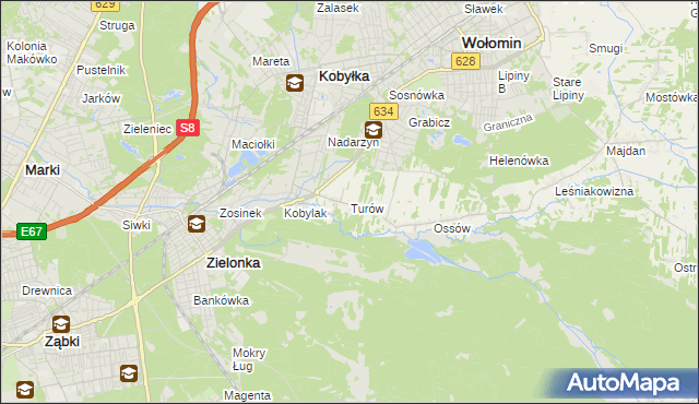 mapa Turów gmina Wołomin, Turów gmina Wołomin na mapie Targeo