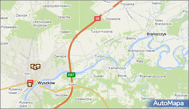 mapa Turzyn gmina Brańszczyk, Turzyn gmina Brańszczyk na mapie Targeo