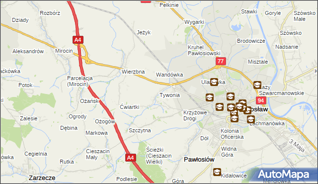 mapa Tywonia, Tywonia na mapie Targeo