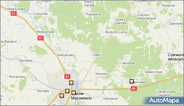 mapa Ulaski gmina Czerwonka, Ulaski gmina Czerwonka na mapie Targeo