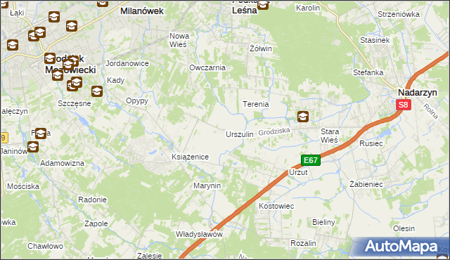 mapa Urszulin gmina Grodzisk Mazowiecki, Urszulin gmina Grodzisk Mazowiecki na mapie Targeo