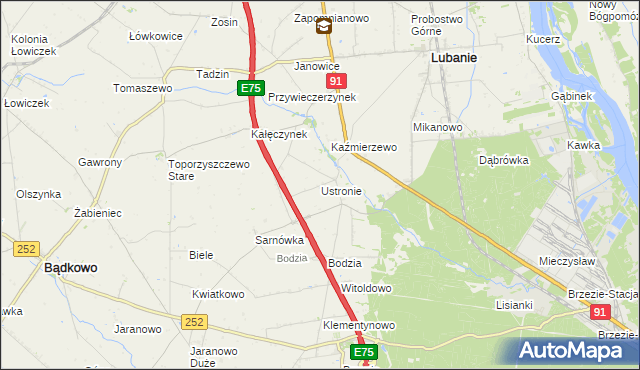 mapa Ustronie gmina Lubanie, Ustronie gmina Lubanie na mapie Targeo