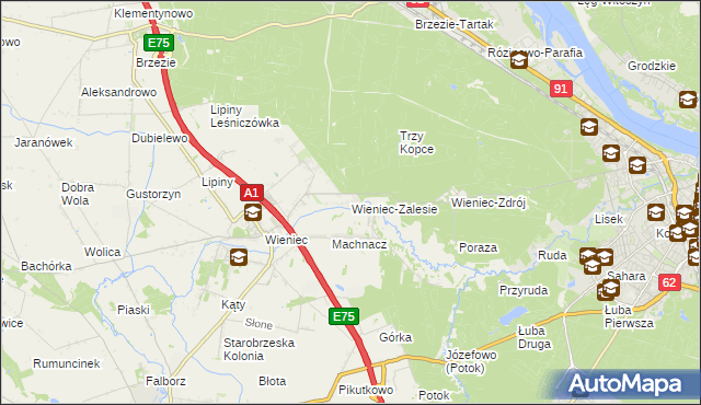 mapa Wieniec-Zalesie, Wieniec-Zalesie na mapie Targeo