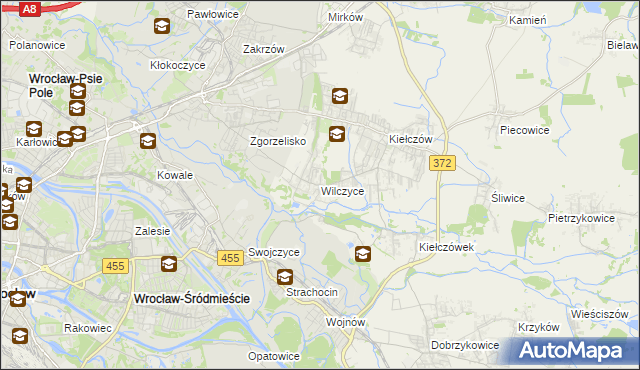 mapa Wilczyce gmina Długołęka, Wilczyce gmina Długołęka na mapie Targeo