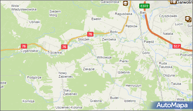 mapa Wilkowyja gmina Garwolin, Wilkowyja gmina Garwolin na mapie Targeo
