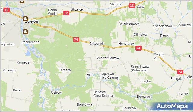 mapa Włodzimierzów gmina Aleksandrów, Włodzimierzów gmina Aleksandrów na mapie Targeo