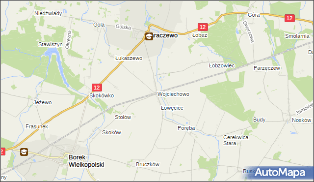 mapa Wojciechowo gmina Jaraczewo, Wojciechowo gmina Jaraczewo na mapie Targeo