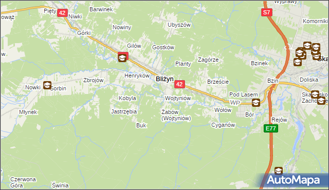 mapa Wojtyniów, Wojtyniów na mapie Targeo