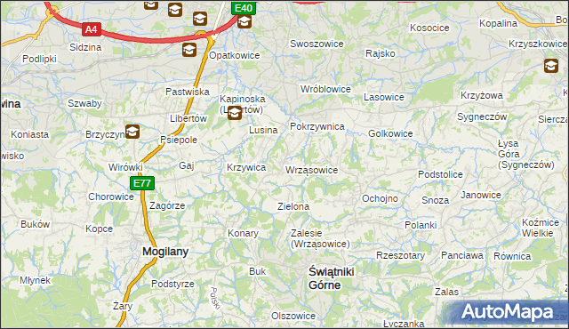 mapa Wrząsowice, Wrząsowice na mapie Targeo