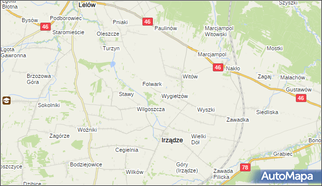 mapa Wygiełzów gmina Irządze, Wygiełzów gmina Irządze na mapie Targeo