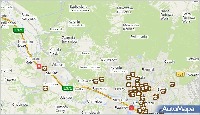 mapa Wymysłów gmina Kunów, Wymysłów gmina Kunów na mapie Targeo