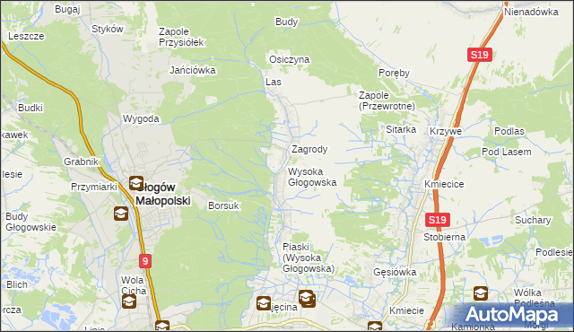 mapa Wysoka Głogowska, Wysoka Głogowska na mapie Targeo