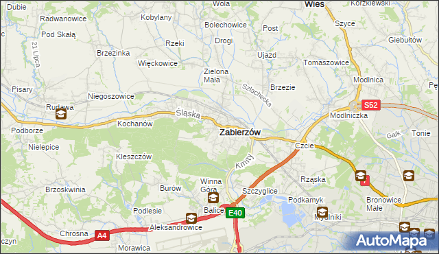 mapa Zabierzów powiat krakowski, Zabierzów powiat krakowski na mapie Targeo