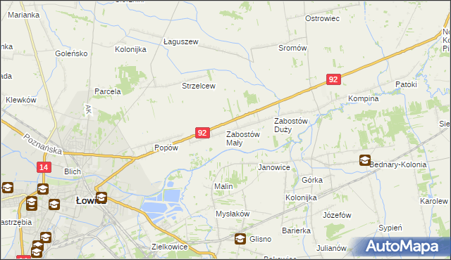 mapa Zabostów Mały, Zabostów Mały na mapie Targeo