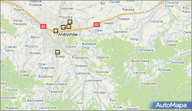 mapa Zagórnik gmina Andrychów, Zagórnik gmina Andrychów na mapie Targeo