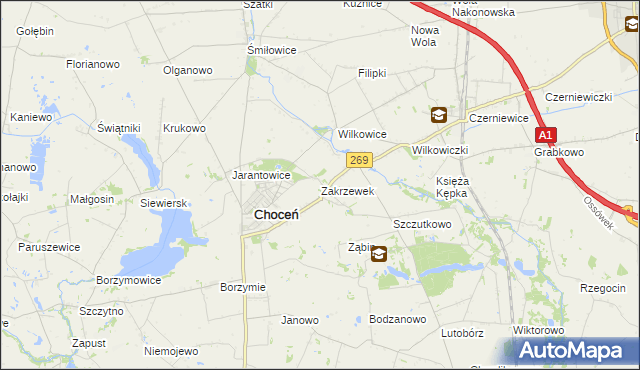 mapa Zakrzewek gmina Choceń, Zakrzewek gmina Choceń na mapie Targeo