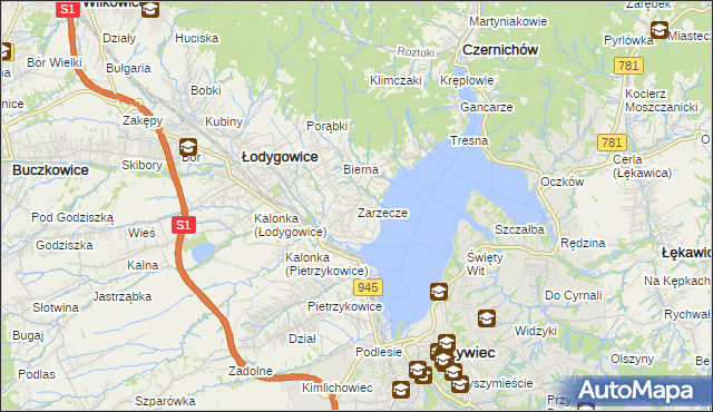 mapa Zarzecze gmina Łodygowice, Zarzecze gmina Łodygowice na mapie Targeo