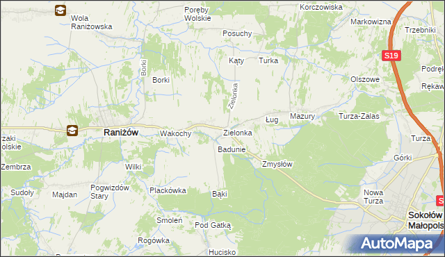 mapa Zielonka gmina Raniżów, Zielonka gmina Raniżów na mapie Targeo