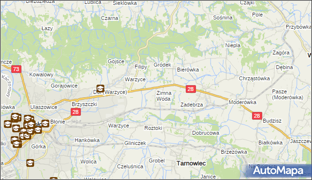 mapa Zimna Woda gmina Jasło, Zimna Woda gmina Jasło na mapie Targeo