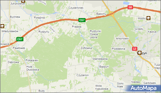 mapa Zofiówka gmina Tuszyn, Zofiówka gmina Tuszyn na mapie Targeo