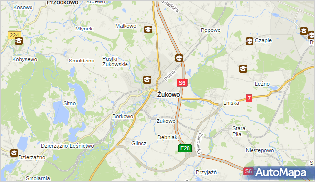 mapa Żukowo powiat kartuski, Żukowo powiat kartuski na mapie Targeo