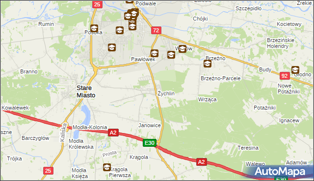 mapa Żychlin gmina Stare Miasto, Żychlin gmina Stare Miasto na mapie Targeo