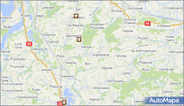 mapa Zygodowice, Zygodowice na mapie Targeo
