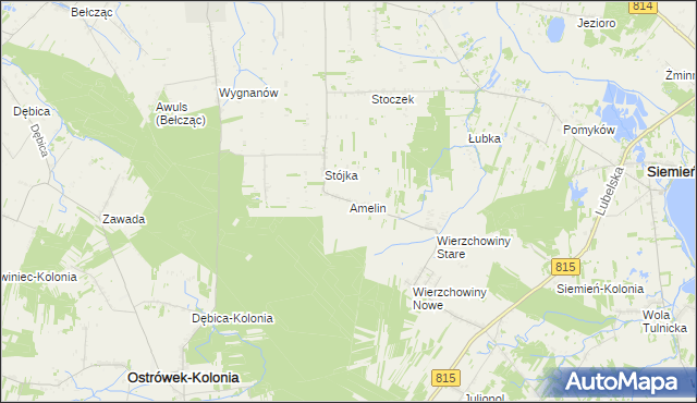 mapa Amelin gmina Siemień, Amelin gmina Siemień na mapie Targeo