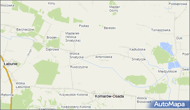 mapa Antoniówka gmina Komarów-Osada, Antoniówka gmina Komarów-Osada na mapie Targeo