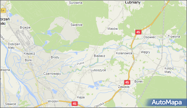 mapa Biadacz gmina Łubniany, Biadacz gmina Łubniany na mapie Targeo