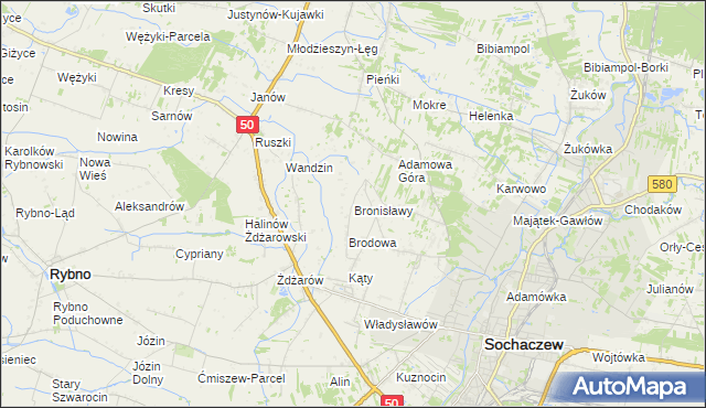 mapa Bronisławy gmina Sochaczew, Bronisławy gmina Sochaczew na mapie Targeo